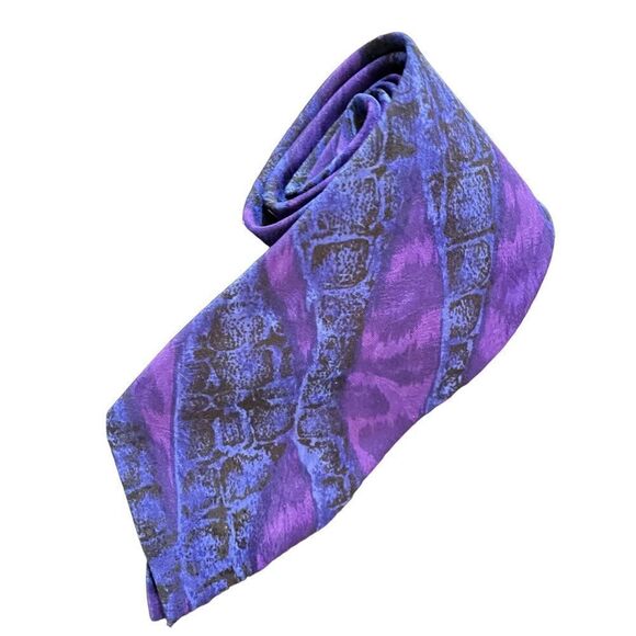 Picasso Blue and Purple Animal Print Italian Silk Tie - Picture 3 of 6